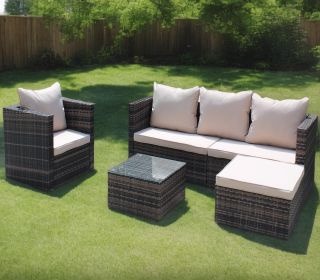 Outdoor garden garden furniture 4-piece brown PE wicker combination upholstered sofa set