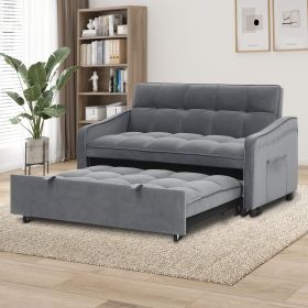 Loveseats Sofa Bed with Pull-out Bed,Adjsutable Back and Two Arm Pocket,TypeC and USB Charging with Copper nail,Grey (47"x53"x31")