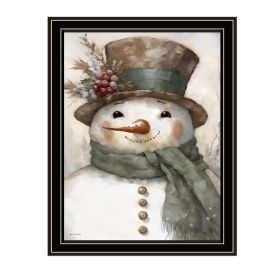 Trendy Decor 4U Old World Frosty The Snowman Black Framed Wall Art for Living Room, Holiday Wall Art Print for Home Decor