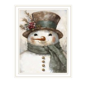 Trendy Decor 4U Old World Frosty The Snowman White Framed Wall Art for Living Room, Holiday Wall Art Print for Home Decor