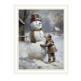 Trendy Decor 4U Finishing Touch on the Snowman White Framed Wall Art for Living Room, Holiday Wall Art Print for Home Decor