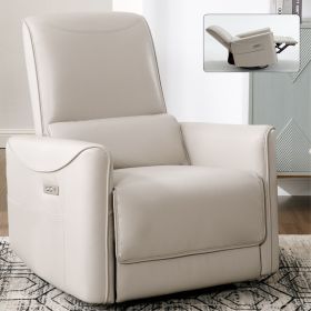 Beige Grey Leatheraire Swivel and Rocker Power Recliner Chair, Heavy Duty Motion Mechanism with USB and Type-C Ports