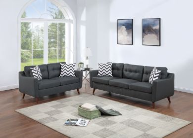 Modern Cozy Sofa Loveseat w Pillows 2pc Sofa Set Black Polyfiber Couch Tufted Cushions Living Room