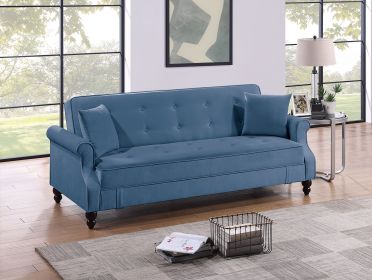 Contemporary Living Room Adjustable Sofa Blue Burnt-Out Fabric Couch Plush Storage Couch 1pc Futon Sofa w Pillows Tufted Back Rolled Arms