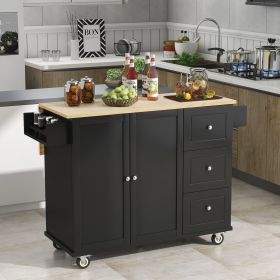 Rolling Mobile Kitchen Island with Solid Wood Top and Locking Wheels,52.7 Inch Width,Storage Cabinet and Drop Leaf Breakfast Bar,Spice Rack