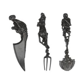 Halloween Skeletal Cutlery Sets Personality Skull Metal Zinc Alloy Tableware Creativity Skeleton Fork Spoon Knife Halloween Gift Black (Color: black)