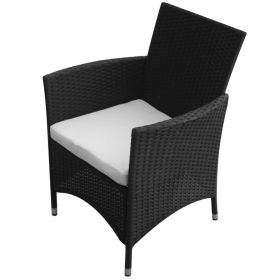 vidaXL 9 Piece Patio Dining Set with Cushions Poly Rattan Black (Option: as picture)