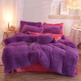 Luxury Thick Fleece Duvet Cover Queen King Winter Warm Bed Quilt Cover Pillowcase Fluffy Plush Shaggy Bedclothes Bedding Set Winter Body Keep Warm (Option: Purple-1.8m bed sheet)