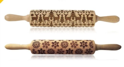 Rolling Pin Christmas Embossing (Option: Reindeer+Snowflake 35cm)