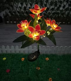 LED Solar Rose Orchid Flower Light Outdoor Garden Waterproof Simulation Lawn Lamp Wedding Party Christmas Decor Landscape Light (Emitting Color: 7 head orchid orange)