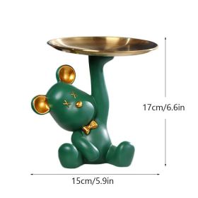 NORTHEUINS Resin Bear Empty Pocket House Entry Decoration Tray Keys Receiver Storage Figurines for Interior Home Object Statues (Color: Green)