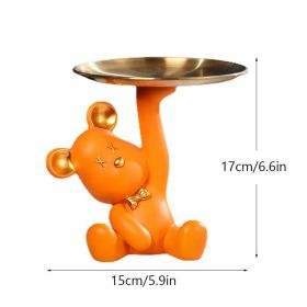 NORTHEUINS Resin Bear Empty Pocket House Entry Decoration Tray Keys Receiver Storage Figurines for Interior Home Object Statues (Color: Orange)