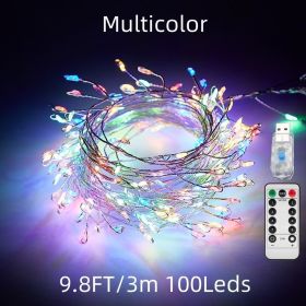 1pc; Fairy Lights Led Firecracker Lights 8 Twinkling Modes USB Remote With Timer Waterproof Cluster Starry String Lights (Color: Multicolor, size: 9.8FT/3m 100LEDs)