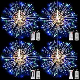 4 Packs; Fairy String Lights Christmas Lights; 90LED 8 Modes Dimmable String Fairy Lights With Remote Control; Waterproof Copper Wire Decorative Hangi (Color: Multicolor)