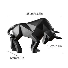 NORTHEUINS 35cm Resin OX Figurines for Interior Wall Street Bull Wealth Statue Home Living Room Office Mascot Desktop Decoration (Color: black)