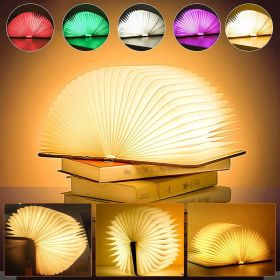 Wooden Book Light; Novelty Folding Book Lamp; 5 Colors Folding Night Light; Portable Desk Light USB Rechargeable Wooden Table Lamp Magnetic Design Cre (Color: colorful, size: Red Walnut-21.5*17*2.5cm)