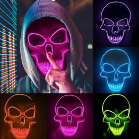 Halloween skull LED light-emitting mask Cold light atmosphere stage performance props New Year's party carnival masks (select: B32-purple)