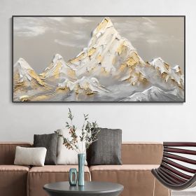 Hand Painted Oil Painting White Snow Mountain Art On Canvas Gold Leaf Texture Painting Abstract Landscape Oil Painting Wabi Sabi Wall Art Minimalism S (Style: 01, size: 90x120cm)