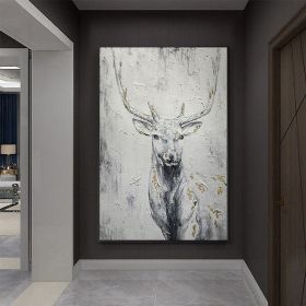 Hand Painted Oil Painting Hand Painted Rich Deer Oil Painting On Canvas Animal Pattern Decorative Painting Classical Porch Mural Handmade Art Living R (Style: 01, size: 50x70cm)