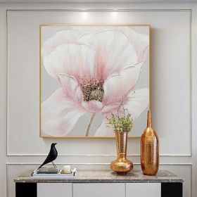 Hand Painted Oil Painting Pink flower Rosebush On Canvas Living Room Hallway Bedroom Luxurious Decorative Painting (Style: 01, size: 150x150cm)