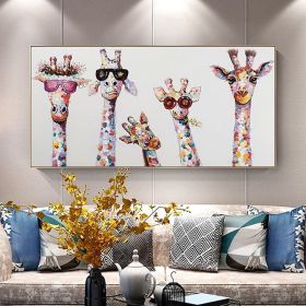 Hand Painted Oil Painting  Horizontal Abstract Animals Giraffe Modern Living Room Hallway Bedroom Luxurious Decorative Painting (Style: 01, size: 70x140cm)