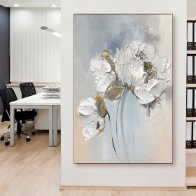 Handmade Oil Painting Fancy Wall Art Personalized Gifts Abstract White Floral Painting On canvas Large Flower Oil Painting Minimalist Modern Living Ro (Style: 01, size: 50x70cm)