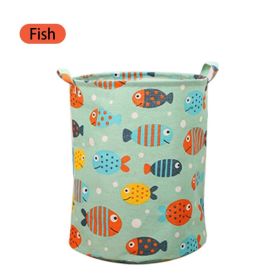 Cotton Linen Dirty Laundry Basket Foldable Round Waterproof Organizer Bucket Clothing Children Toy Home Large Capacity Storage (Color: G598A)