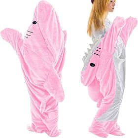 Shark Blanket Hoodie Onesie Adult Kid Cozy Shark Hoodie Blanket - Soft Flannel Wearable Sleeping Bag, Machine Washable (Length: 190CM, Color: Pink)