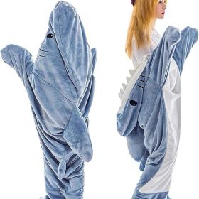 Shark Blanket Hoodie Onesie Adult Kid Cozy Shark Hoodie Blanket - Soft Flannel Wearable Sleeping Bag, Machine Washable (Length: 150CM, Color: Gray Blue)