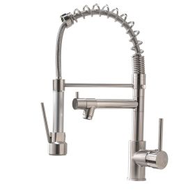 Single Handle Pull Down Sprayer Kitchen Faucet in Brushed Nickel (Color: Brushed Nickel)