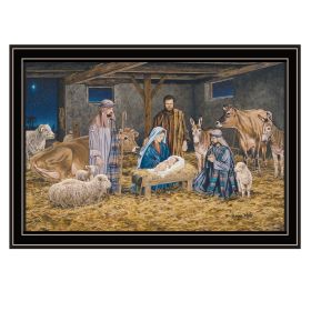 Trendy Decor 4U The Greatest Gift of All - The Birth of Christ Black Framed Wall Art for Living Room, Nativity Wall Art Print for Home Decor (Color: as Pic)