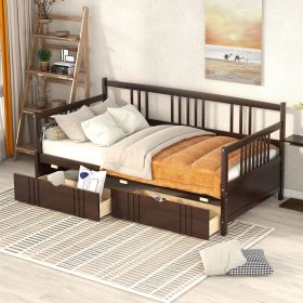 Twin Size Daybed Wood Bed with Two Drawers (Color: Espresso)