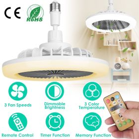 Ceiling Fan With Lights Remote Control 9.44in E27 Socket Fanlight with Dimmable Dimming Light Color Brightness 3 Fan Speed Timer Function (Color: grey)