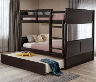 Full Over Full Bunk Bed with Twin Size Trundle (Color: Espresso)