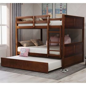 Full Over Full Bunk Bed with Twin Size Trundle (Color: Walnut)