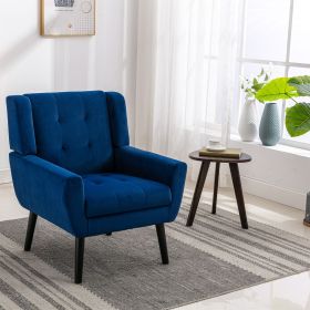 Modern Soft Velvet Material Ergonomics Accent Chair Living Room Chair Bedroom Chair Home Chair With Black Legs For Indoor Home (Color: Blue)