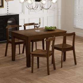 Farmhouse 65" 5-Piece Extendable Dining Table Set with Wheels Kitchen Table Set with 17.7" Pull-out Side Table and Dining Chairs for Small Places (Color: Brown, Material: Solid Wood)