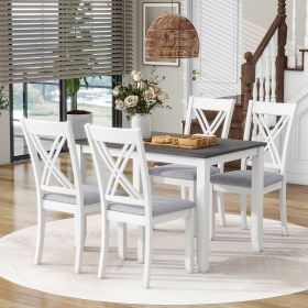 Rustic Minimalist Wood 5-Piece Dining Table Set with 4 X-Back Chairs for Small Places (Color: grey, Material: Solid Wood)