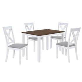 Rustic Minimalist Wood 5-Piece Dining Table Set with 4 X-Back Chairs for Small Places (Color: White, Material: Solid Wood)