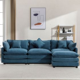 112.2" L-Shape Chenille Upholstered Sofa for Living Room Modern Luxury Sofa Couch with Ottoman and 5 Pillows for Living Room (Color: Blue, Material: Foam)