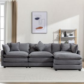 112.2" L-Shape Chenille Upholstered Sofa for Living Room Modern Luxury Sofa Couch with Ottoman and 5 Pillows for Living Room (Color: Gray, Material: Foam)