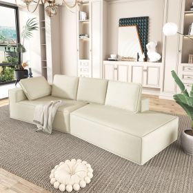 125" Stylish Chaise Lounge Modern Indoor Lounge Sofa Sleeper Sofa with Clean Lines for Living Room (Color: Beige, Material: Chenille)