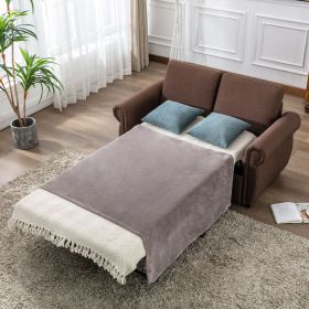 57.5" Orisfur Pull Out Sofa Bed Loveseat Sleeper with Twin Size Memory Mattress for Living Room Spaces (Color: Brown, Material: Linen)