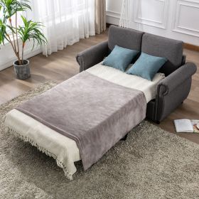 57.5" Orisfur Pull Out Sofa Bed Loveseat Sleeper with Twin Size Memory Mattress for Living Room Spaces (Color: Gray, Material: Linen)