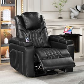 PU Leather Power Recliner Home Theater Recliner with Power Adjustable Headrest, Wireless Charging Device, USB Port, Storage Arms (Color: black, Material: PU Leather)