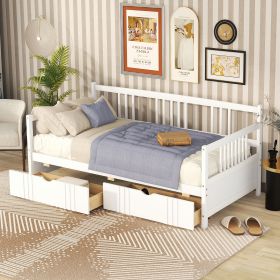 Twin Size Daybed Wood Bed with Two Drawers (Color: White)